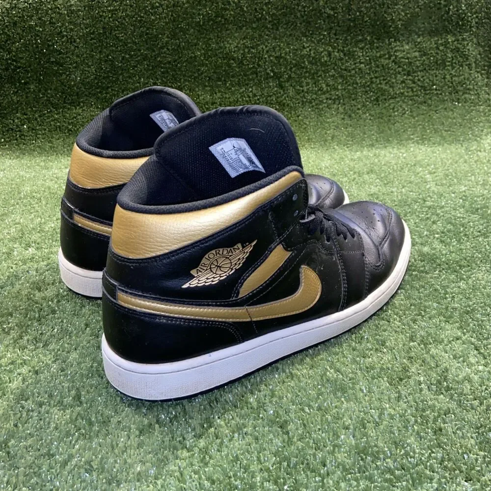 Air Jordan 1 Mid Black Metallic Gold Men’s Size 13 Athletic Basketball Sneakers